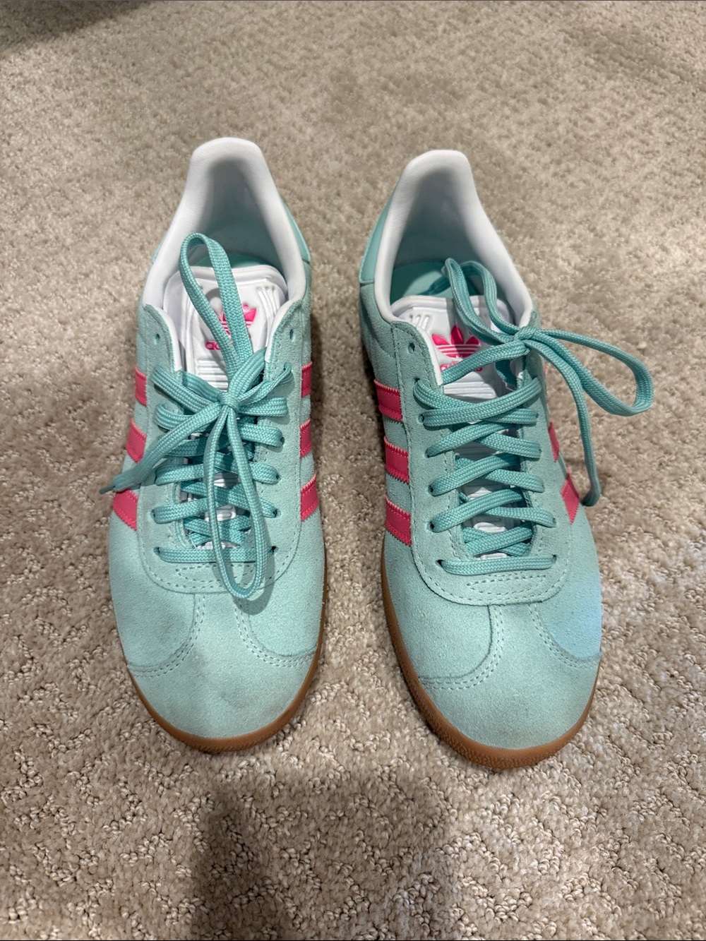 adidas Women's Mint Suede Sneakers with Pink Stripes